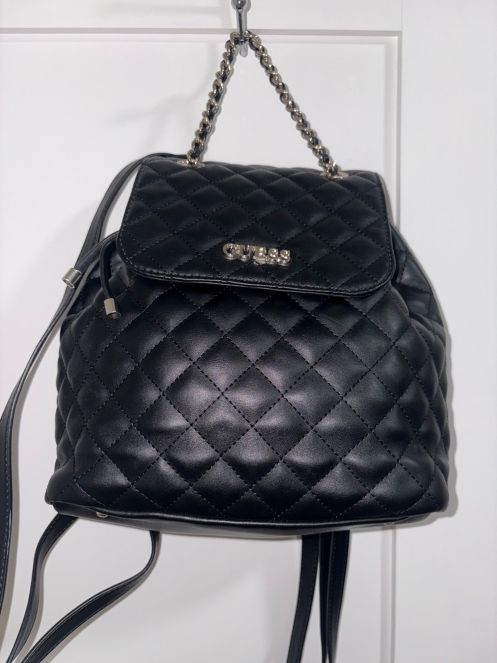 GUESS Black Quilted Chain-Accent Backpack - Picture 2 of 2